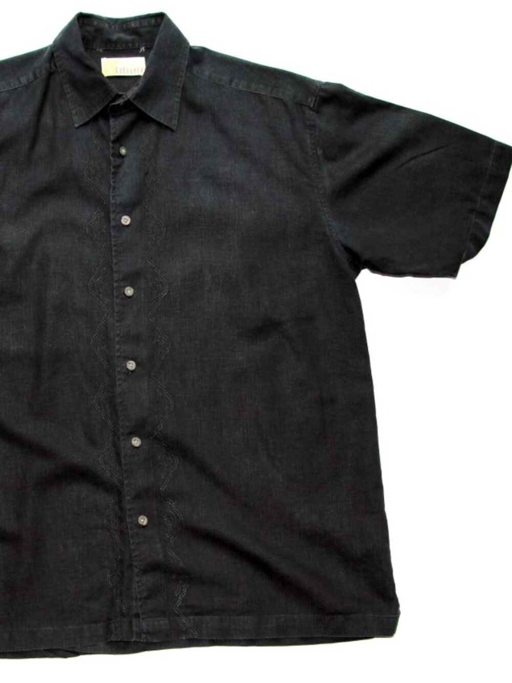 CUBAVERA Linen/Rayon Black Embroidered Short sleeve Cabana Shirt - Size M